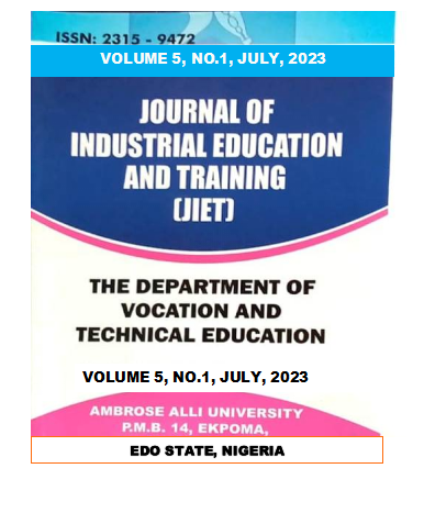 journal of Industrial Education and Training (JIET) Volume 5 No,1 July 2023